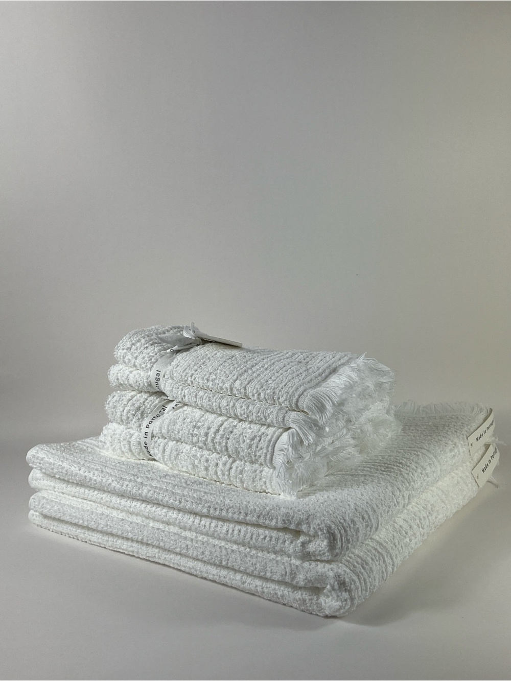 Bianca Bath Towel Set Luxurious White with Fringe Textured Portugal 6 Pc Set NEW